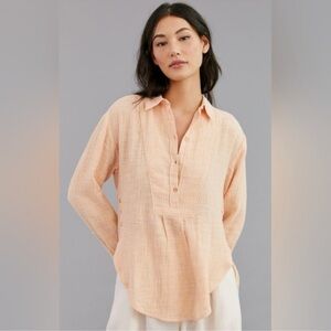 Anthropologie Peach Button-Up Popover Shirt Women's Top Size M